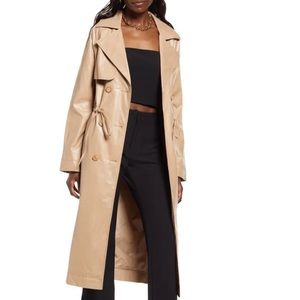 Faux Leather Trench Coat- Open Edit